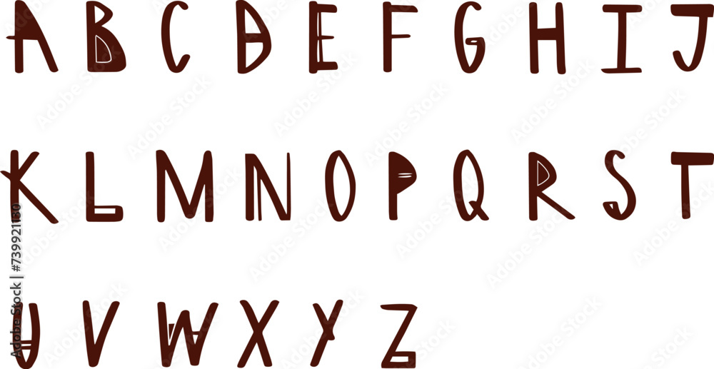 Vector brown lettering alphabet. Funny hand drawn letters design. Vector brown lettering alphabet. Funny hand drawn letters design.