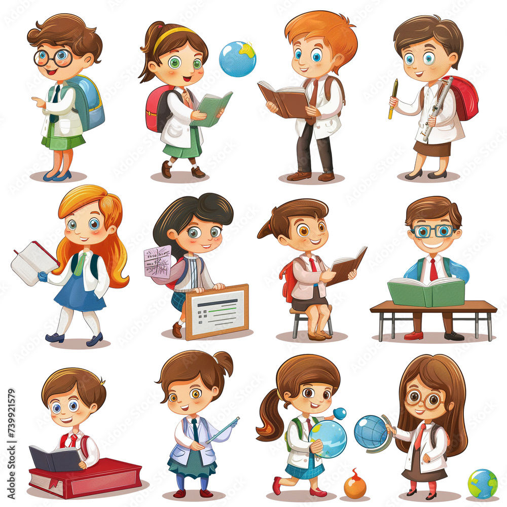 Diverse group of smiling cartoon children characters having fun Diverse group of smiling cartoon children characters having fun