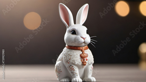 Photo Of 3D Ornamented Rabbit Figurine  Porcelain Bunny Render  Symbol Of Chinese New Year And Easter Holidays  Modern Minimal Design  Social Media  Sale  Greeting Technology.