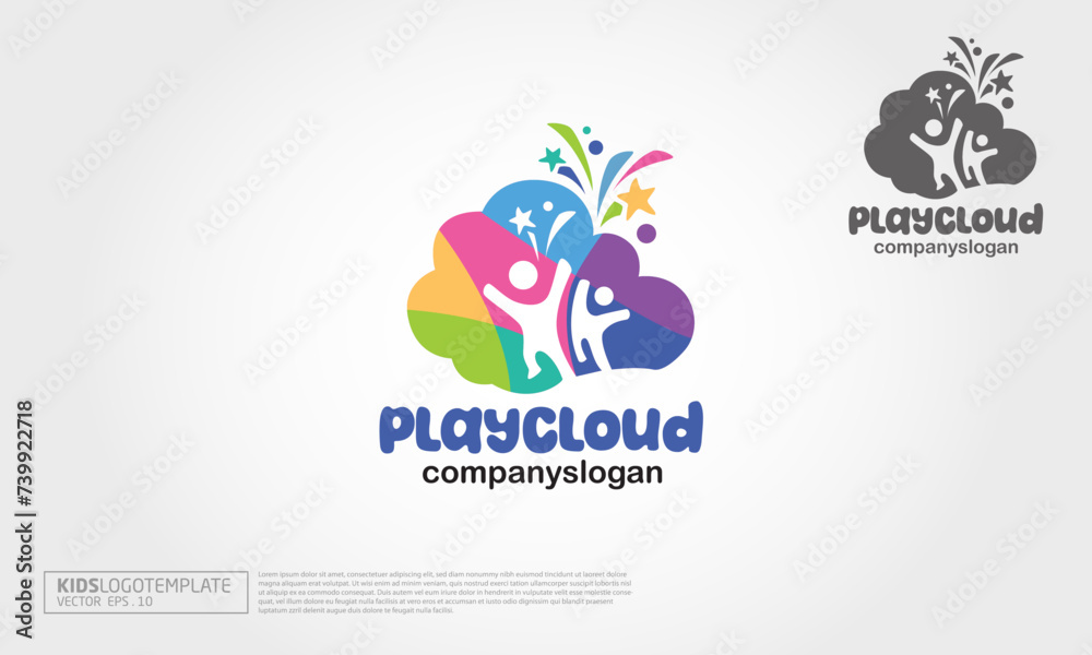 Play Cloud Vector Logo Template.This logo is warm and bright sign, kids and cloud that consists from different colorful lines. Our logo could be used as the main identity for art studio, design studio Play Cloud Vector Logo Template.This logo is warm and bright sign, kids and cloud that consists from different colorful lines. Our logo could be used as the main identity for art studio, design studio