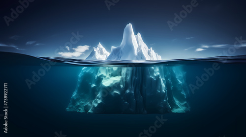 Iceberg surrounded by floating ice chunks