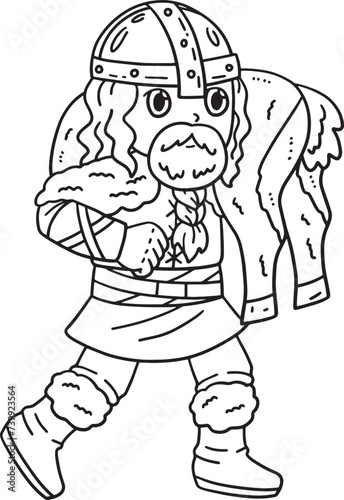 Viking with Hunt Isolated Coloring Page for Kids