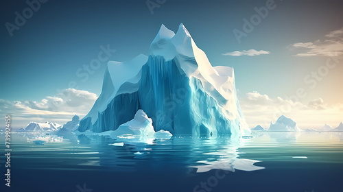 Iceberg surrounded by floating ice chunks