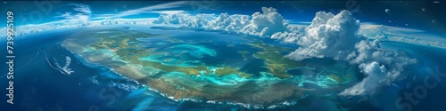 An aerial perspective of the vast Pangaea, where early oceans lap against uninterrupted coastlines, 