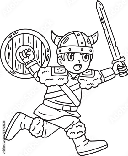 Viking Warrior Charging Isolated Coloring Page 