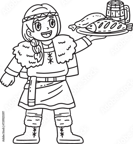 Viking Serving a Meal Isolated Coloring Page 