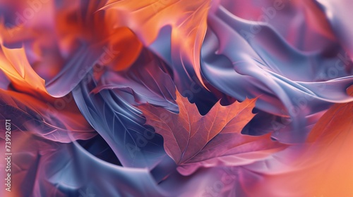 Maple leaves in extreme close-up, fluid forms embrace both warmth and frost: hot and cold.