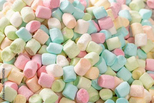 Colorful marshmallows in close-up shot, perfect for sweet treat designs