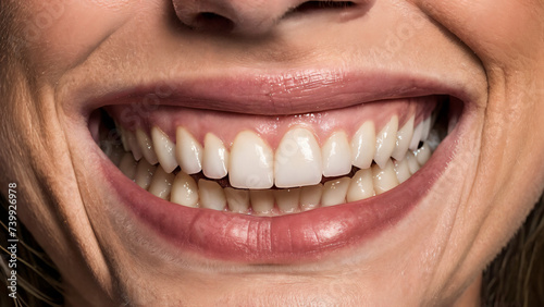 close up of a woman smiling with white teeth and showing teeth