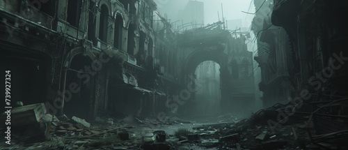 An eerie silence in a futuristic city, where the remnants of advanced technology lay abandoned.