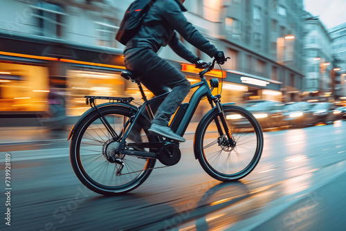 Imagen dinámica de una bicicleta eléctrica en movimiento, resaltando la eficiencia y la velocidad de la movilidad sostenible