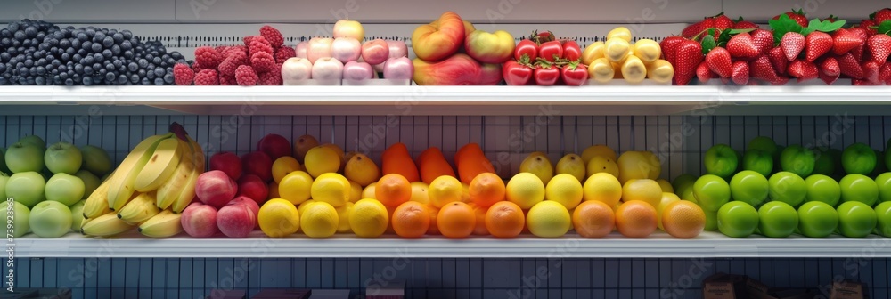 grocery store counter with vegetables and fruits
