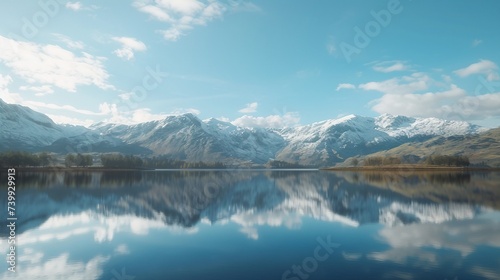 Reflection of a mountain range in a calm lake, symbolizing the purity and importance of freshwater sources © Flowstudio