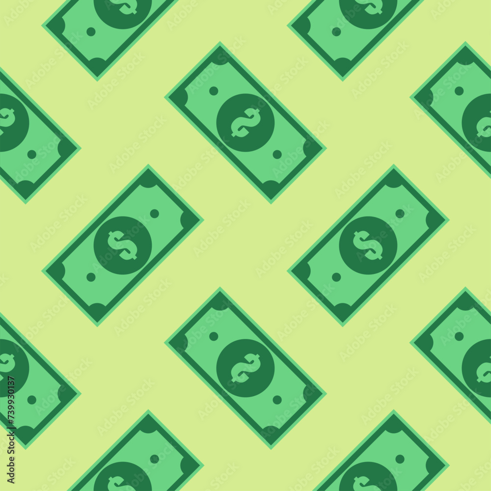 banknote seamless pattern flat design vector illustration. Exchange cash vector illustration on green isolated background. Banknote bill seamless pattern business concept banknote seamless pattern flat design vector illustration. Exchange cash vector illustration on green isolated background. Banknote bill seamless pattern business concept