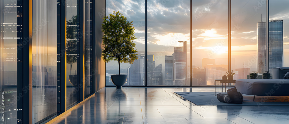 Fototapeta premium City Sunset View with Urban Architecture and Skyline