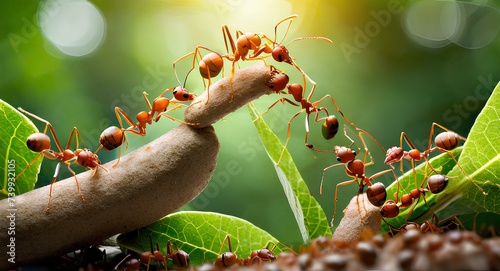 Teamwork, team of ants constructing bridge © Bilal