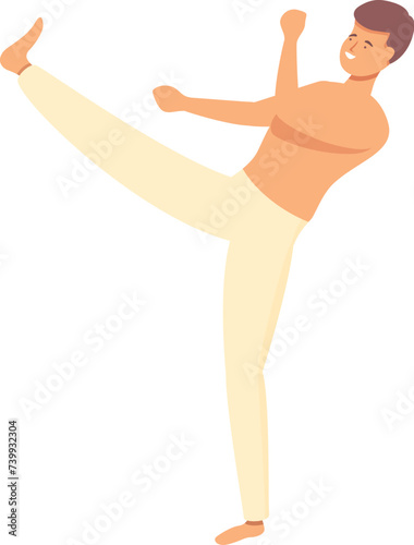 Capoeira kick icon cartoon vector. Sport training. Martial art music