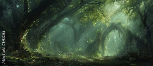 In the heart of an enchanted forest, remnants of an Elven skirmish lay scattered, a silent testament to the eternal struggle between light and dark © Bilas AI