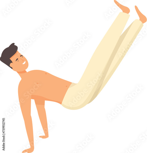 Capoeira jump on hands icon cartoon vector. Training character. Kid culture