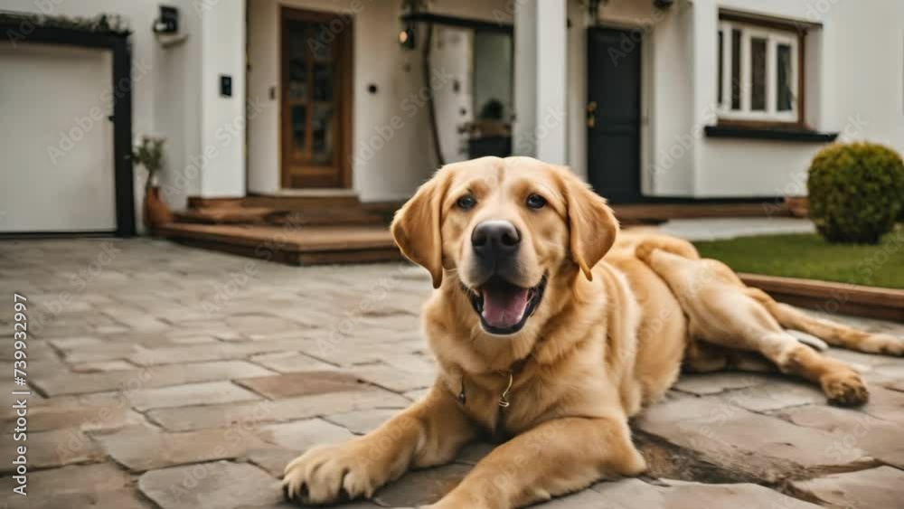 Large Brown Dog Resting on Stone Floor Large Brown Dog Resting on Stone Floor