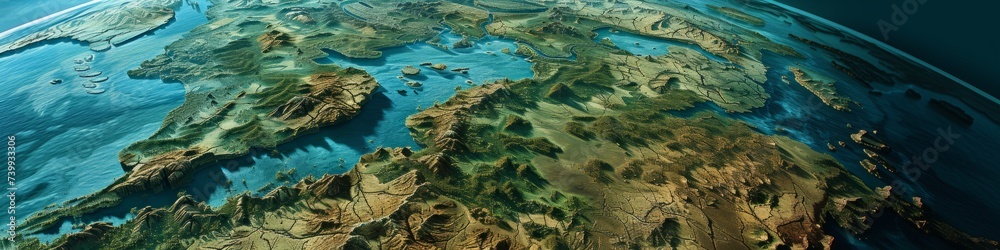 Pangaea's immense supercontinent, showcasing an unparalleled diversity of ecosystems; from lush, dense primeval forests Pangaea's immense supercontinent, showcasing an unparalleled diversity of ecosystems; from lush, dense primeval forests