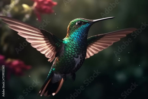 hummingbird colibri feeding on a flower  created using generative AI tools