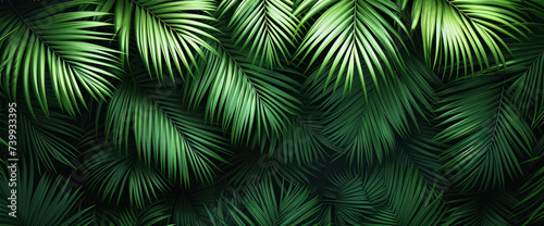Lush Green Botanical Delight: A Vibrant Tropical Plant in a Dark Jungle - A Close-up of Exotic Foliage on a Nature Background © VICHIZH