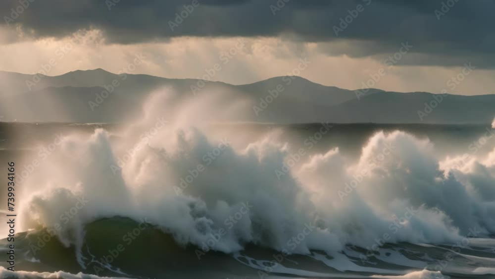 Massive Wave Crashes Onto Shore in Oceanic Storm Massive Wave Crashes Onto Shore in Oceanic Storm