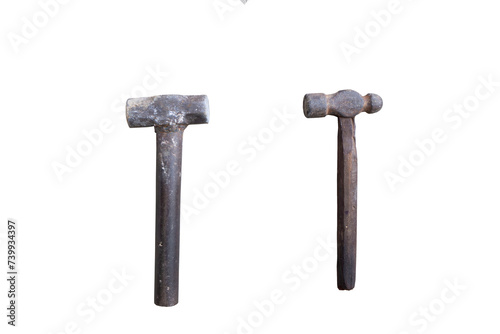Rusty old hammer isolated on white background, vintage metal tool for construction and carpentry work