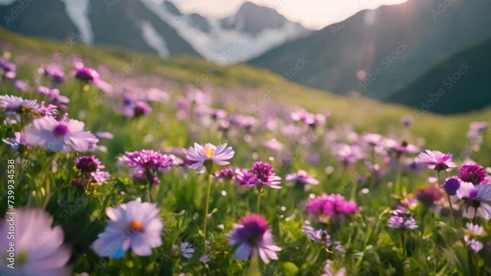 Majestic Mountains and a Vibrant Field of Flowers Majestic Mountains and a Vibrant Field of Flowers