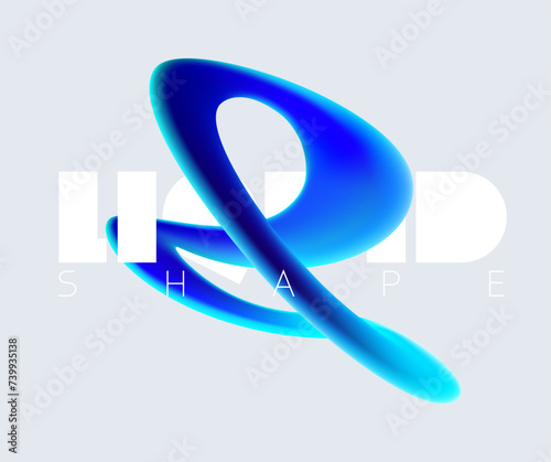 Liquid 3D geometric shapes. Blue form of spiral line. Abstract poster design.