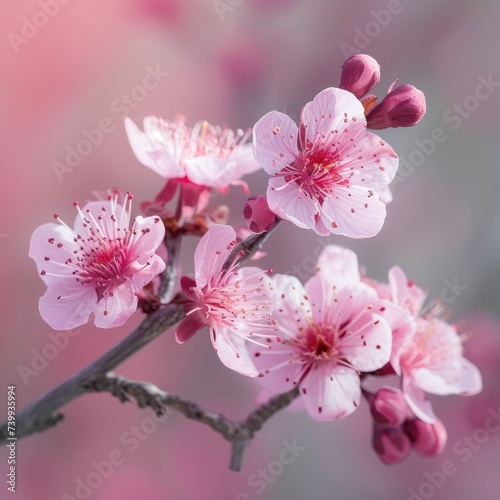 Spring flowering branches  pink flowers  leaves  flowers