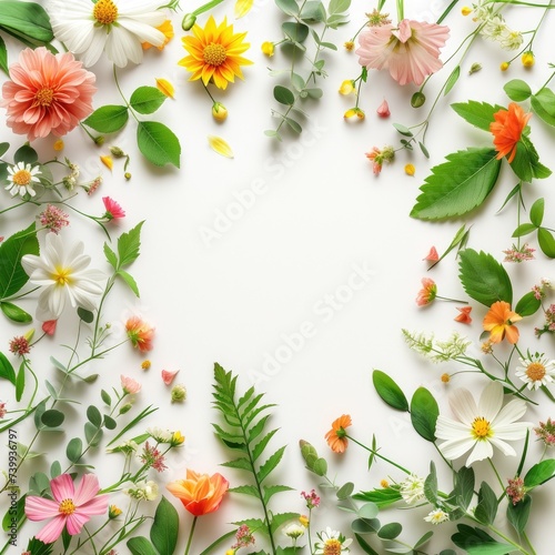 Spring flowers. Colorful flowers on a white wooden background. Flat lay  top view  copy space