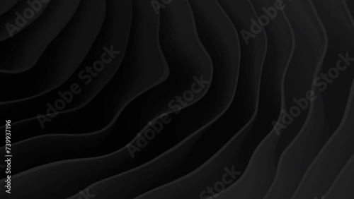 Abstract black background with gently undulating wavy layers. A seamless looping animation ideal for corporate presentations, websites, or elegant motion graphics.