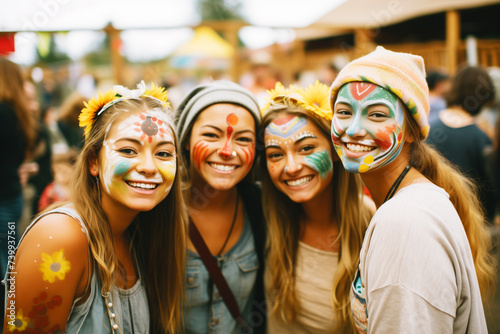 friends with painted faces at a naturethemed festival photo