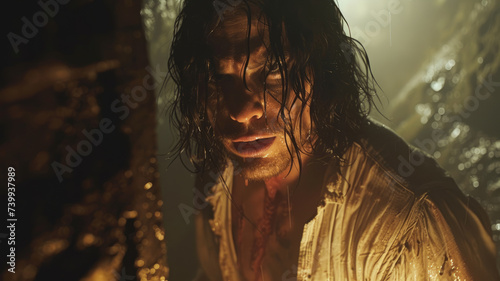 Portrait of a male pirate in a cave.