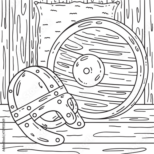 Viking Helmet and Shield Coloring Page for Kids