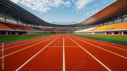 Red runway for running in the stadium.