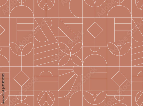 Obraz na płótnie Art deco geometrical seamless vintage pattern drawing on beige background. w salonie