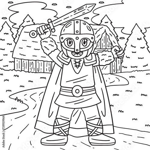 Viking Raising Sword Coloring Page for Kids