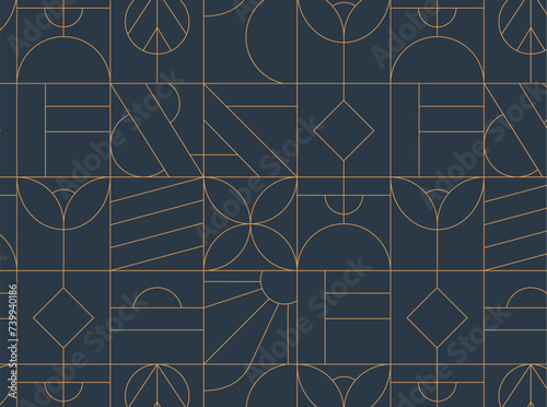 Obraz na płótnie Art deco geometrical seamless vintage pattern drawing on blue background. w salonie