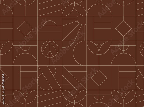 Obraz na płótnie Art deco geometrical seamless vintage pattern drawing on brown background. w salonie