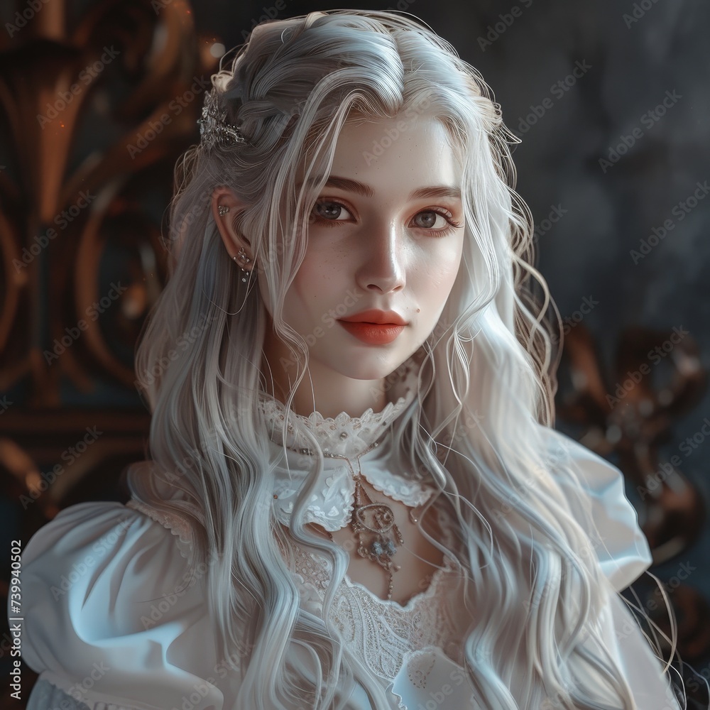a woman with long white hair