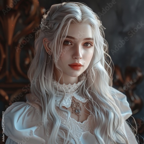 a woman with long white hair