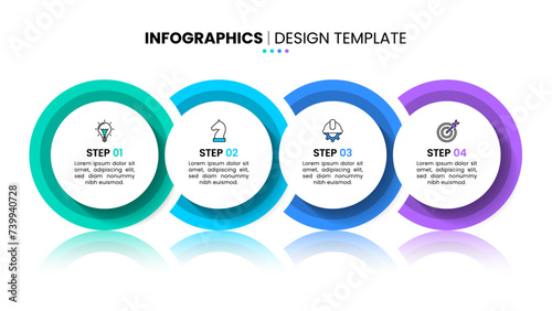 Infographic template. 4 linked circles in a row with icons