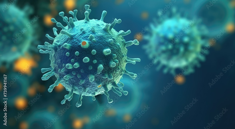 Green and blue disease strains, T cells, cancer cells in human body Green and blue disease strains, T cells, cancer cells in human body