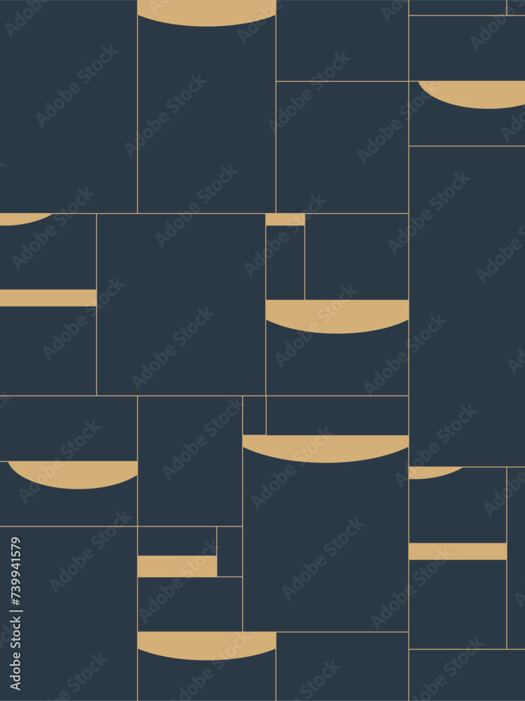 Art deco quadristic seamless vintage pattern drawing with blue and beige