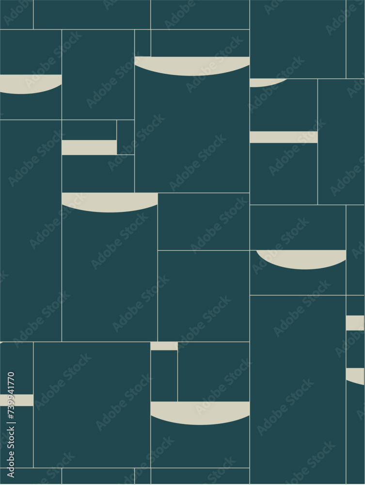 Art deco quadristic seamless vintage pattern drawing with green and beige