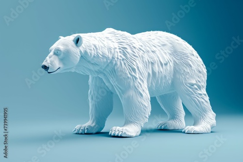 White polar bear figurine on a blue background.