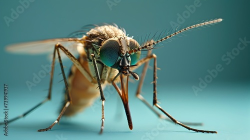 Mosquito in Flight Against Blue Background © vanilnilnilla